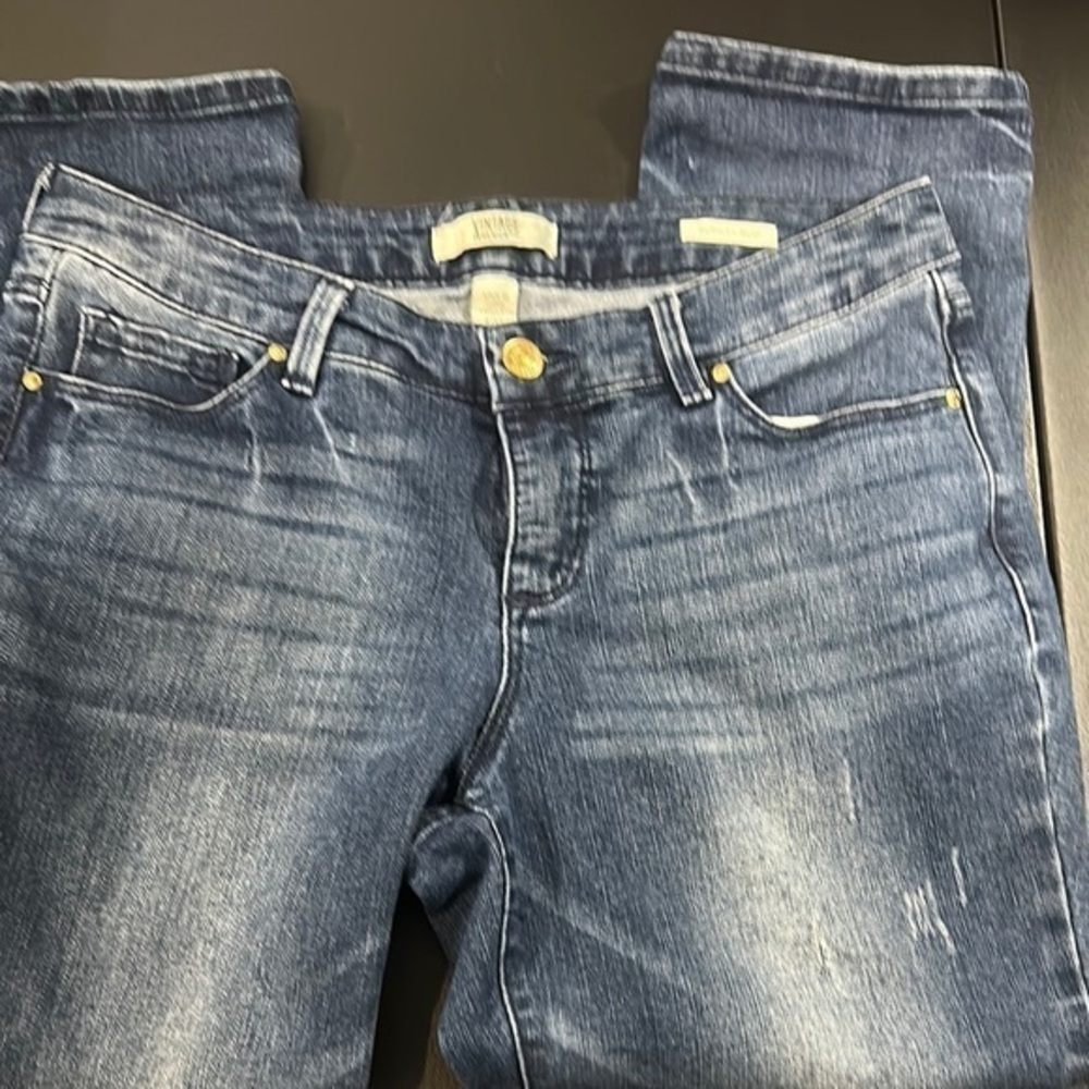 45. Vintage America Boho crop women’s Blue distressed straight leg Jeans size 27